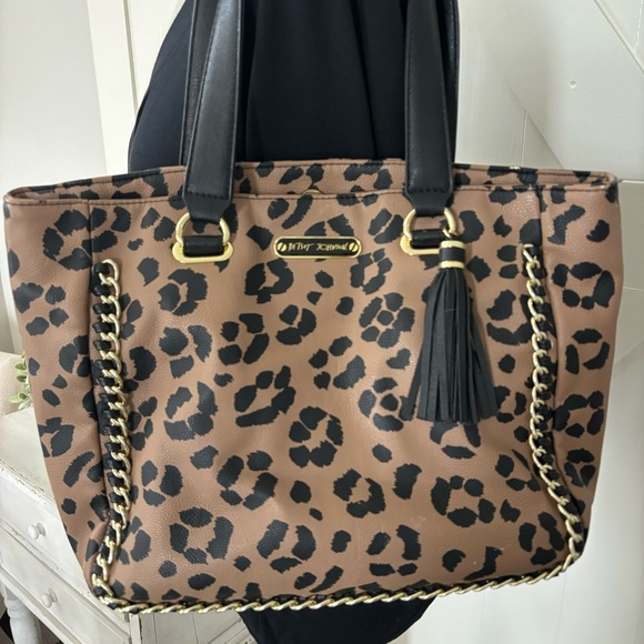 Betsey Johnson Animal Print Purse & Wallet Black Two Strap Bag Cat Lady Leopard - Picture 3 of 16
